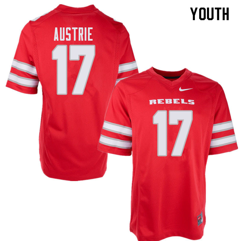 Youth UNLV Rebels #17 Evan Austrie College Football Jerseys Sale-Red